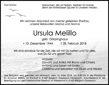 Anzeige von Ursula Melillo von Kölner Stadt-Anzeiger / Kölnische Rundschau / Express
