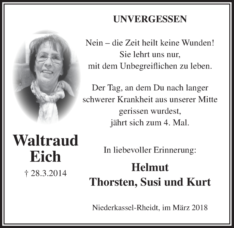  Traueranzeige für Waltraud Eich vom 28.03.2018 aus  Extra Blatt 