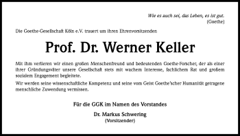 Anzeige von Werner Keller von Kölner Stadt-Anzeiger / Kölnische Rundschau / Express