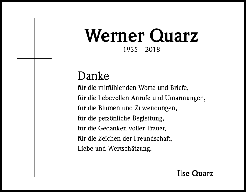  Traueranzeige für Werner Quarz vom 03.03.2018 aus Kölner Stadt-Anzeiger / Kölnische Rundschau / Express