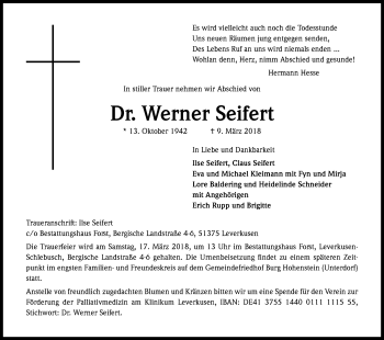 Anzeige von Werner  Seifert von Kölner Stadt-Anzeiger / Kölnische Rundschau / Express