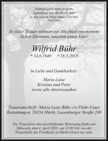 Anzeige von Wilfrid Bühr von  Wochenende 
