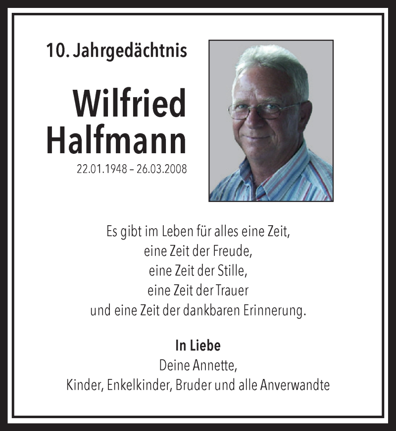  Traueranzeige für Wilfried Halfmann vom 21.03.2018 aus  Extra Blatt 