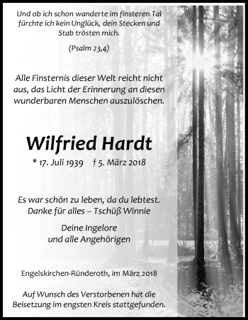 Anzeige von Wilfried Hardt von Kölner Stadt-Anzeiger / Kölnische Rundschau / Express