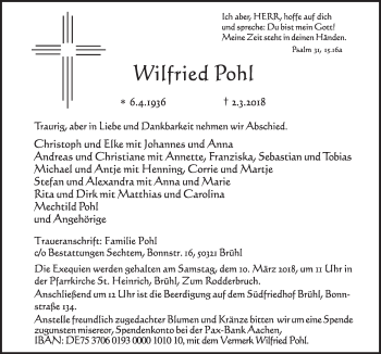 Anzeige von Wilfried Pohl von  Schlossbote/Werbekurier 