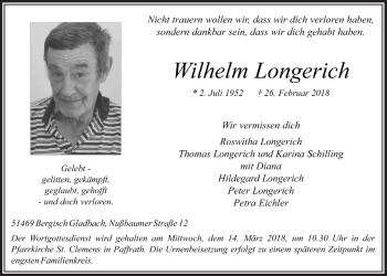 Anzeige von Wilhelm Longerich von  Bergisches Handelsblatt 
