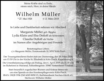 Anzeige von Wilhelm Müller von Kölner Stadt-Anzeiger / Kölnische Rundschau / Express