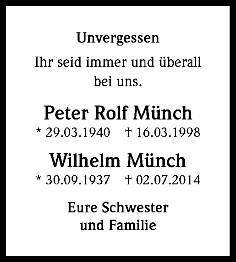  Traueranzeige für Wilhelm Münch vom 16.03.2018 aus Kölner Stadt-Anzeiger / Kölnische Rundschau / Express