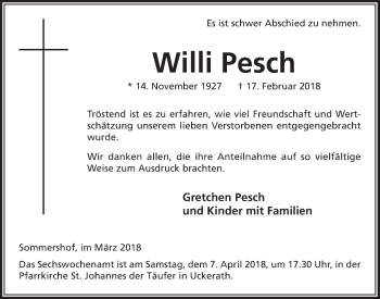 Anzeige von Willi Pesch von  Extra Blatt 