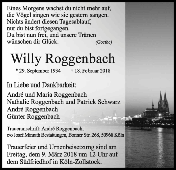 Anzeige von Willy Roggenbach von Kölner Stadt-Anzeiger / Kölnische Rundschau / Express