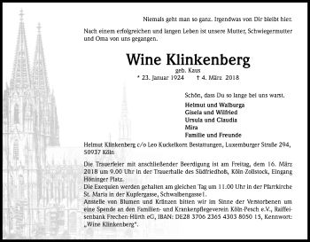 Anzeige von Wine Klinkenberg von Kölner Stadt-Anzeiger / Kölnische Rundschau / Express