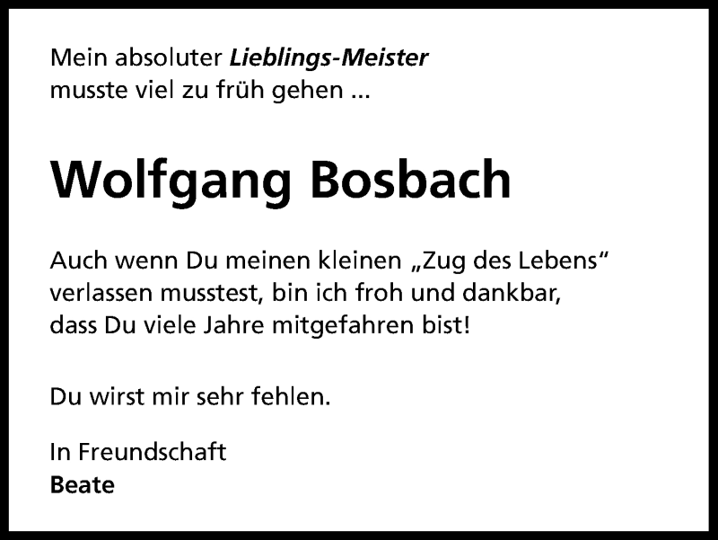  Traueranzeige für Wolfgang Bosbach vom 03.03.2018 aus Kölner Stadt-Anzeiger / Kölnische Rundschau / Express