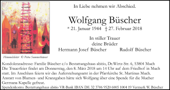 Anzeige von Wolfgang Büscher von Kölner Stadt-Anzeiger / Kölnische Rundschau / Express