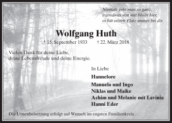 Anzeige von Wolfgang Huth von  Werbepost 