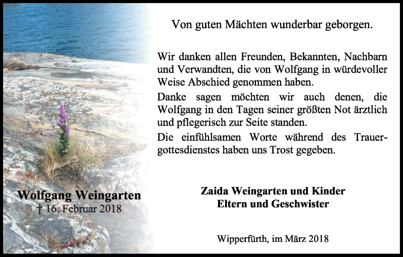  Traueranzeige für Wolfgang Weingarten vom 24.03.2018 aus Kölner Stadt-Anzeiger / Kölnische Rundschau / Express