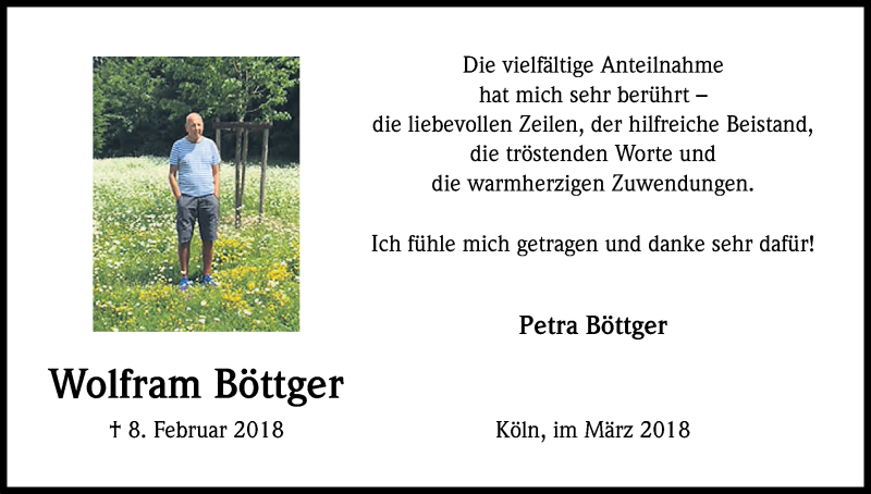  Traueranzeige für Wolfram Böttger vom 24.03.2018 aus Kölner Stadt-Anzeiger / Kölnische Rundschau / Express