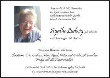 Anzeige von Agathe Ludwig von  Blickpunkt Euskirchen 