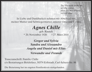Anzeige von Agnes Chille von  Kölner Wochenspiegel 