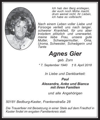 Anzeige von Agnes Gier von  Werbepost 