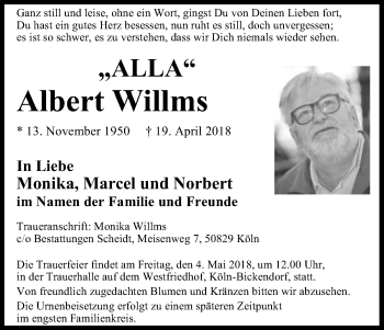 Anzeige von Albert Willms von Kölner Stadt-Anzeiger / Kölnische Rundschau / Express