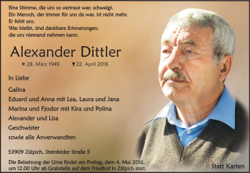 Anzeige von Alexander Dittler von  Blickpunkt Euskirchen 