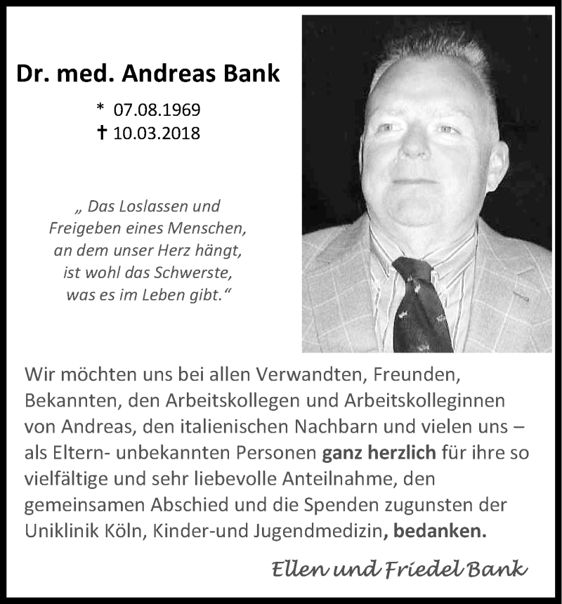  Traueranzeige für Andreas Bank vom 28.04.2018 aus Kölner Stadt-Anzeiger / Kölnische Rundschau / Express