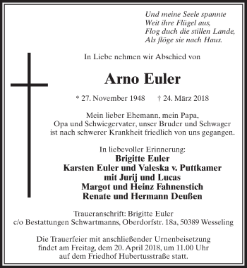 Anzeige von Arno Euler von  Schlossbote/Werbekurier 