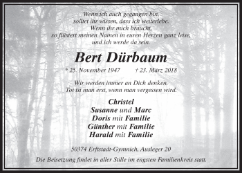 Anzeige von Bert Dürbaum von  Werbepost 