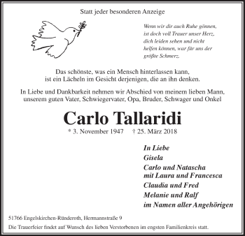 Anzeige von Carlo Tallaridi von  Anzeigen Echo 