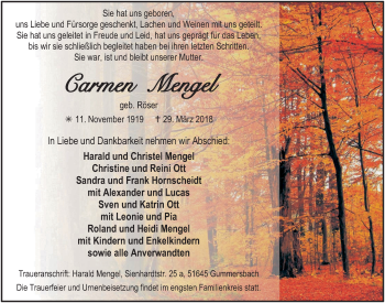 Anzeige von Carmen Mengel von  Anzeigen Echo 