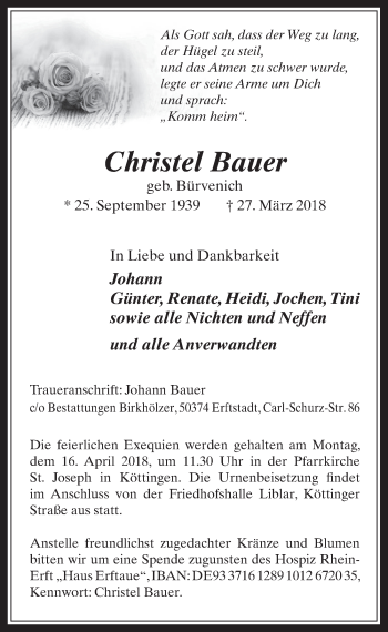 Anzeige von Christel Bauer von  Werbepost 