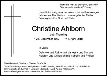 Anzeige von Christine Ahlborn von Kölner Stadt-Anzeiger / Kölnische Rundschau / Express