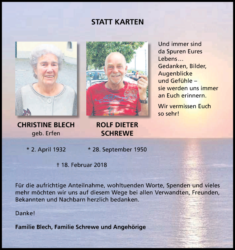  Traueranzeige für Christine Blech vom 14.04.2018 aus Kölner Stadt-Anzeiger / Kölnische Rundschau / Express