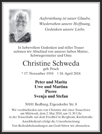 Anzeige von Christine Schweda von  Werbepost 
