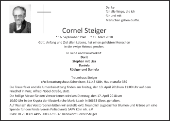 Anzeige von Cornel Steiger von  Kölner Wochenspiegel 
