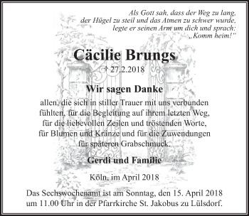 Anzeige von Cäcilie Brungs von  Extra Blatt 