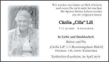 Anzeige von Cäzilia Lill von  Blickpunkt Euskirchen 