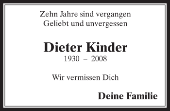 Anzeige von Dieter Kinder von  Wochenende 