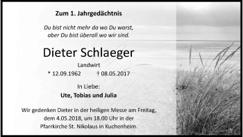 Anzeige von Dieter Schlaeger von Kölner Stadt-Anzeiger / Kölnische Rundschau / Express