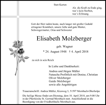 Anzeige von Elisabeth Molzberger von Kölner Stadt-Anzeiger / Kölnische Rundschau / Express