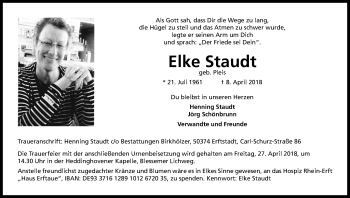 Anzeige von Elke Staudt von Kölner Stadt-Anzeiger / Kölnische Rundschau / Express