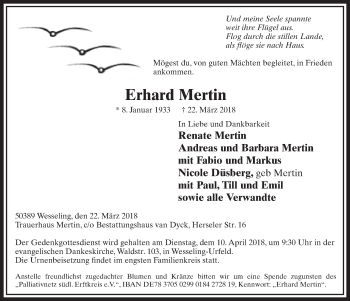 Anzeige von Erhard Mertin von  Schlossbote/Werbekurier 