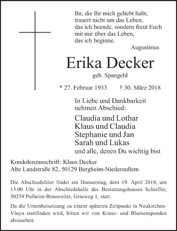 Anzeige von Erika Decker von  Werbepost 