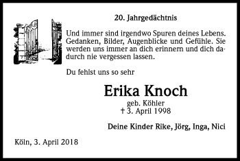 Anzeige von Erika Knoch von Kölner Stadt-Anzeiger / Kölnische Rundschau / Express