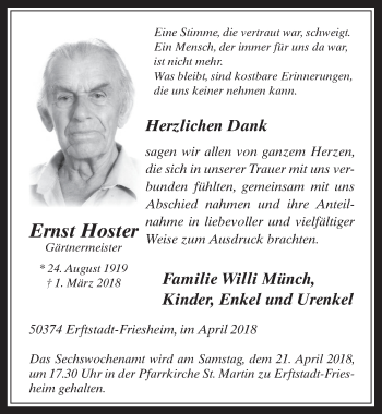 Anzeige von Ernst Hoster von  Werbepost 