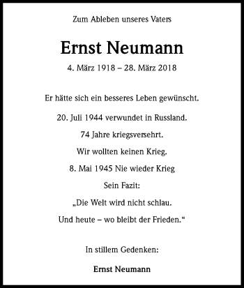 Anzeige von Ernst Neumann von Kölner Stadt-Anzeiger / Kölnische Rundschau / Express