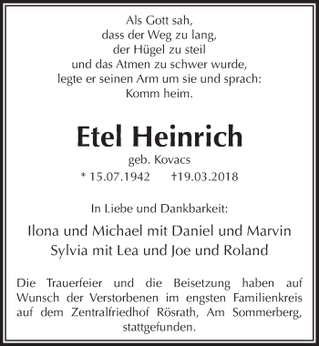 Anzeige von Etel Heinrich von  Kölner Wochenspiegel 