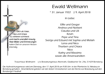 Anzeige von Ewald Wellmann von Kölner Stadt-Anzeiger / Kölnische Rundschau / Express