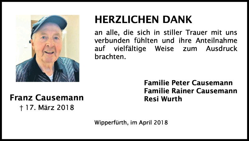  Traueranzeige für Franz Causemann vom 28.04.2018 aus Kölner Stadt-Anzeiger / Kölnische Rundschau / Express