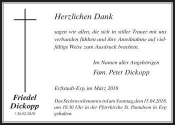 Anzeige von Friedel Dickopp von  Werbepost 